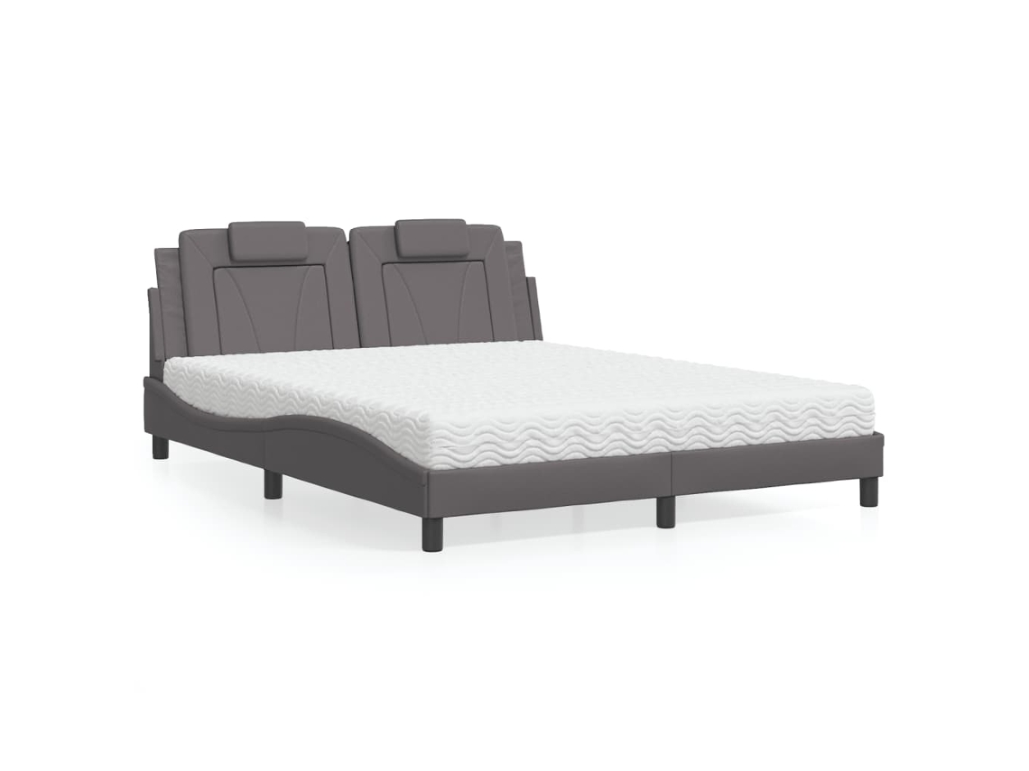 Cama Con Colchón Cuero Sintético Gris 160x200 Cm
