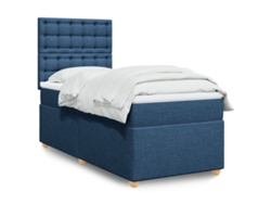 Cama Box Spring Con Colchón Tela Azul 90x200 Cm