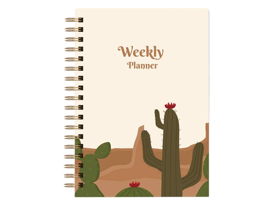 Planificador semanal 2023-2024, cuaderno A6, calendario inglés, bloc de notas en espiral, Kofihety