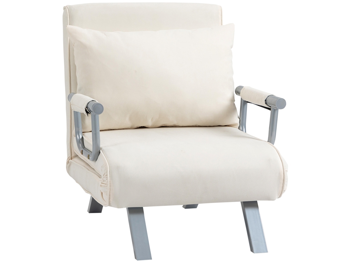 Sofá Cama Individual Sillón Cama Individual Sillón Reclinable Con Almohada Para Salón Dormitorio 65x69x80 Cm Crema