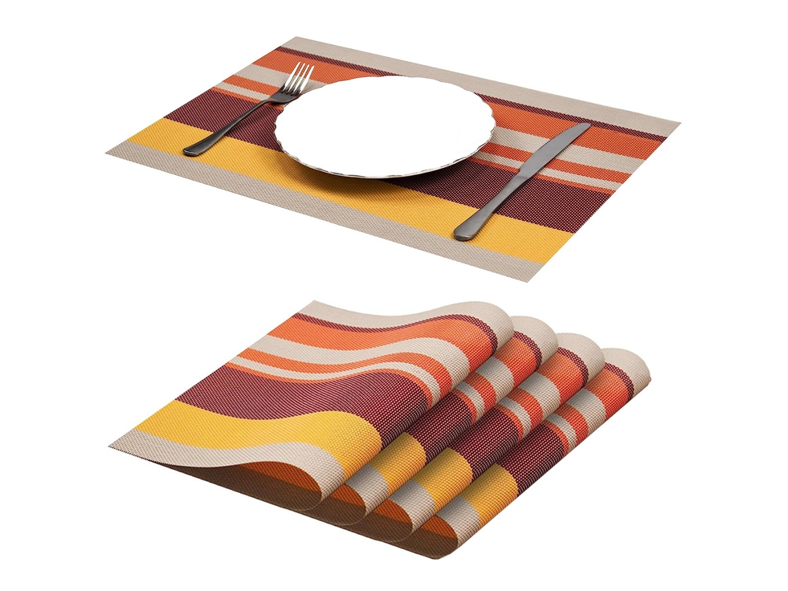 Juego de 5 manteles individuales de PVC lavables, antideslizantes y resistentes al calor, color rojo. TRUYUETY