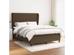 Cama Box Spring Con Colchón Tela Marrón Oscuro 140x190 Cm