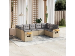 Conjunto de 9 sofás de jardín con cojines de mimbre beige de Dkd Home Decor
