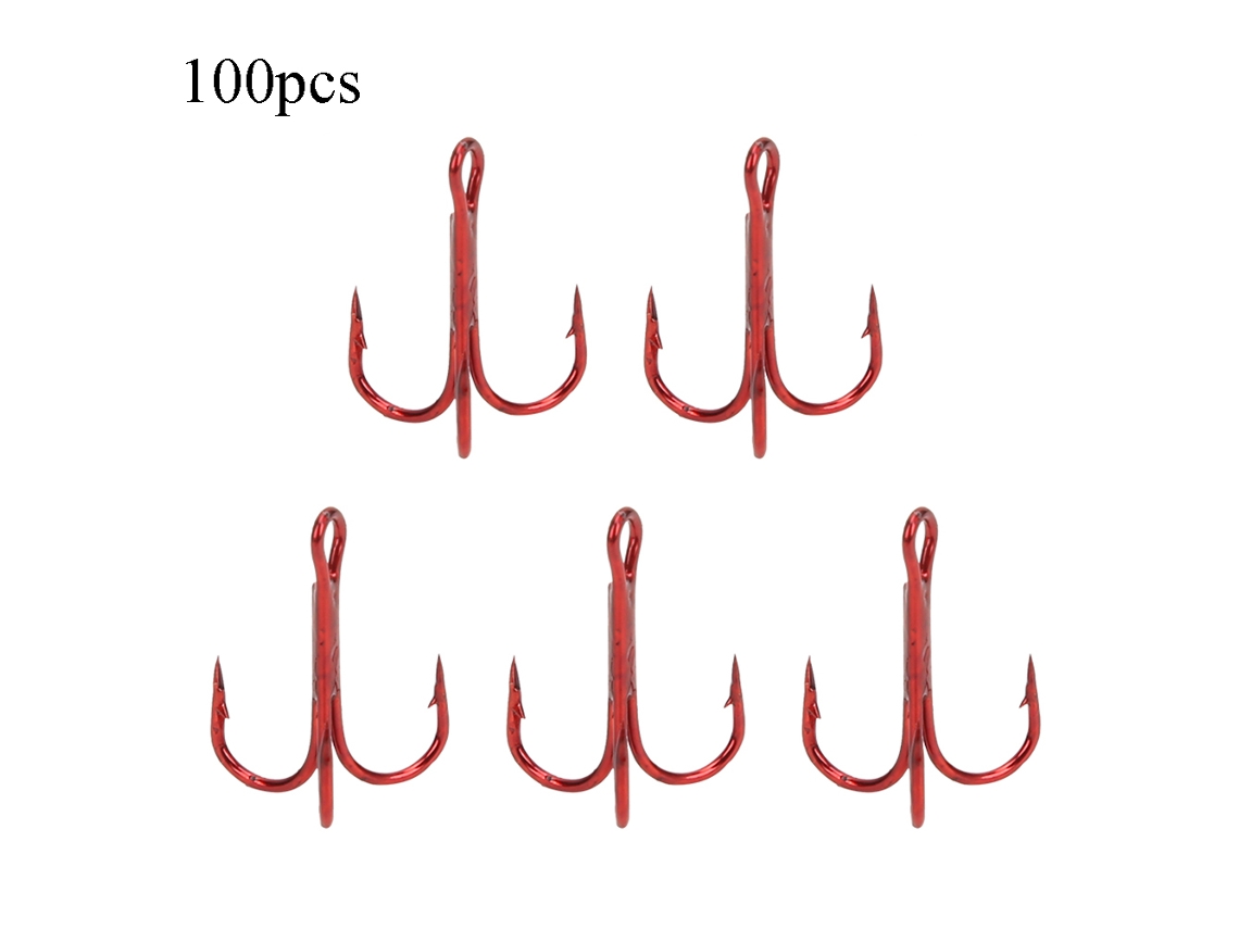 100 Anzuelos Triples De Acero Al Carbono De Alta Resistencia, Color Rojo, Número 6. Accesorios De Pesca.