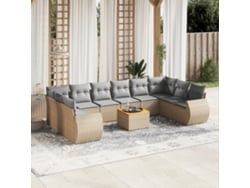 Conjunto de sofá de jardín de 11 piezas con cojines de mimbre beige DKD Home Decor