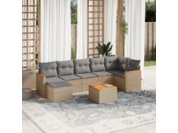 Conjunto de sofá de jardín de 8 piezas con cojines en mimbre beige mixto y decoración del hogar DKD