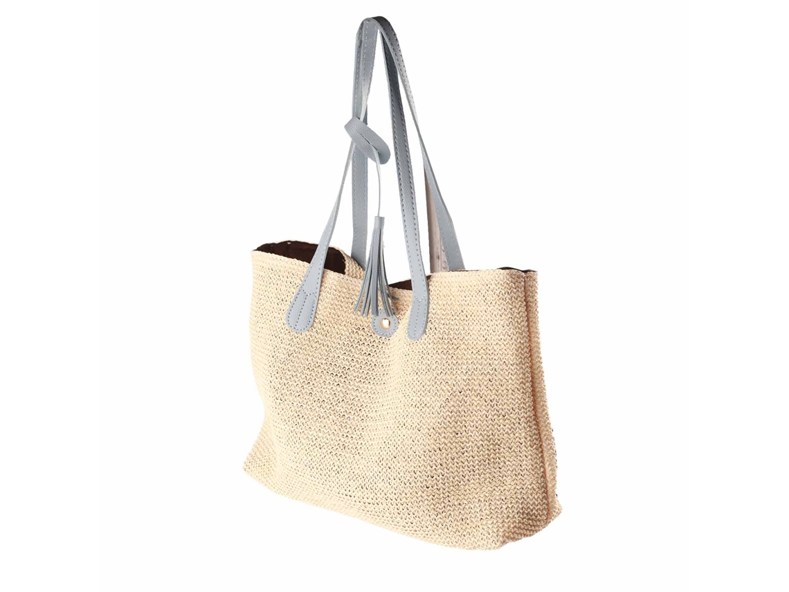 Bolso De Playa De Verano Para Mujer Con Flecos, Gran Capacidad, Piel Sintética, Acabado De Paja.