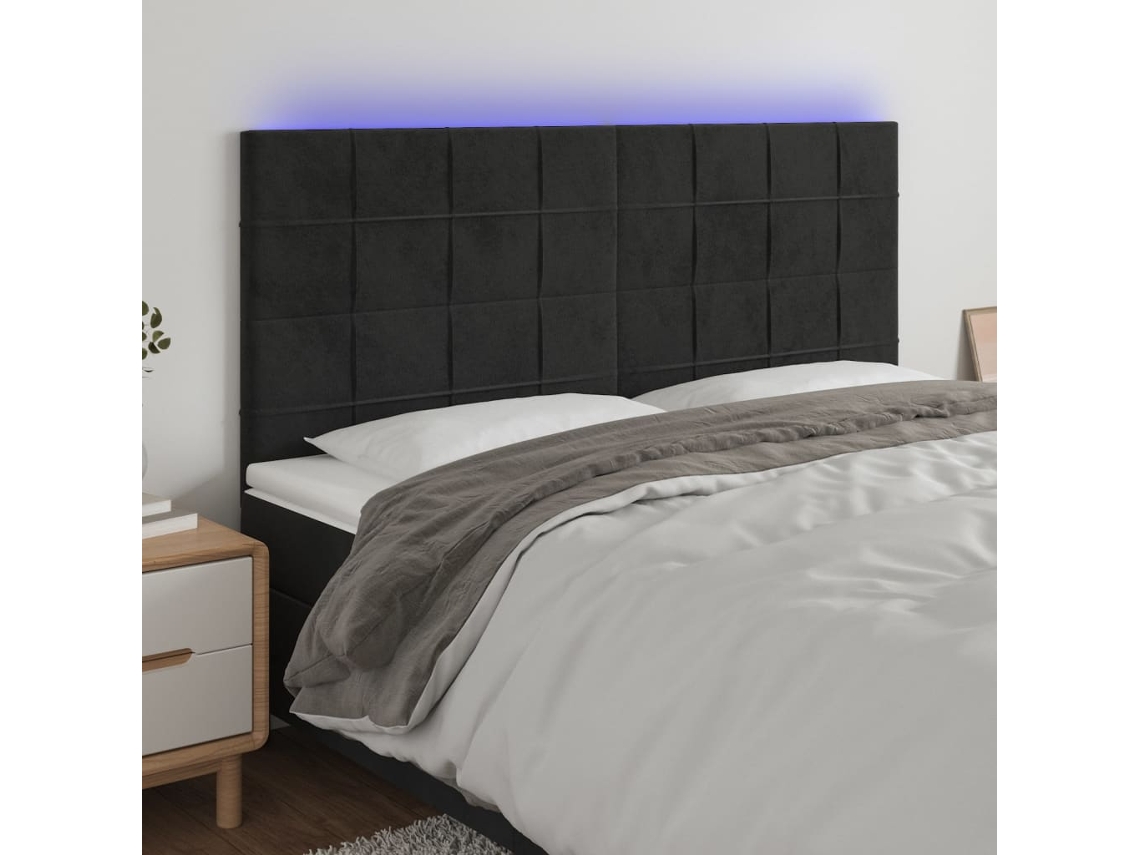 Cabecero Con Luces Led Terciopelo Negro 200x5x118/128 Cm