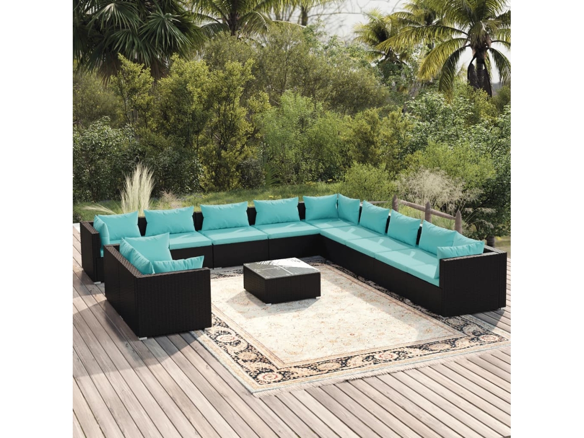 Conjunto de jardín de 12 piezas con cojines en mimbre sintético negro de DKD Home Decor