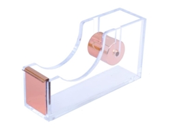 Dispensador De Cinta Adhesiva De Acrílico Transparente Para La Escuela, El Hogar Y La Oficina, Accesorio De Escritorio (12x6,5x3,5 Cm, Oro Rosa)