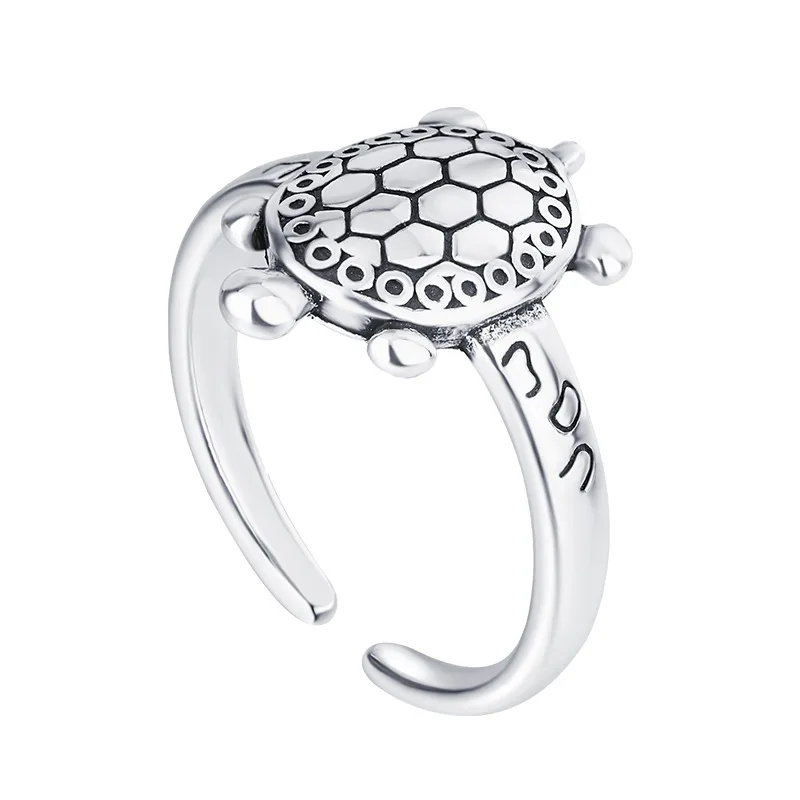 Anillo Sencillo Y Bonito Con Forma De Tortuga, Con Baño De Plata De Estilo Retro Y Diseño Abierto, Perfecto Para Parejas.