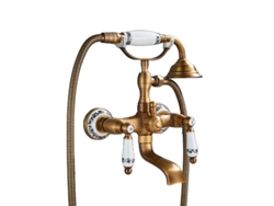 Grifo de baño y ducha de pared de latón, con doble manija, estilo tradicional, latón antiguo B OEM