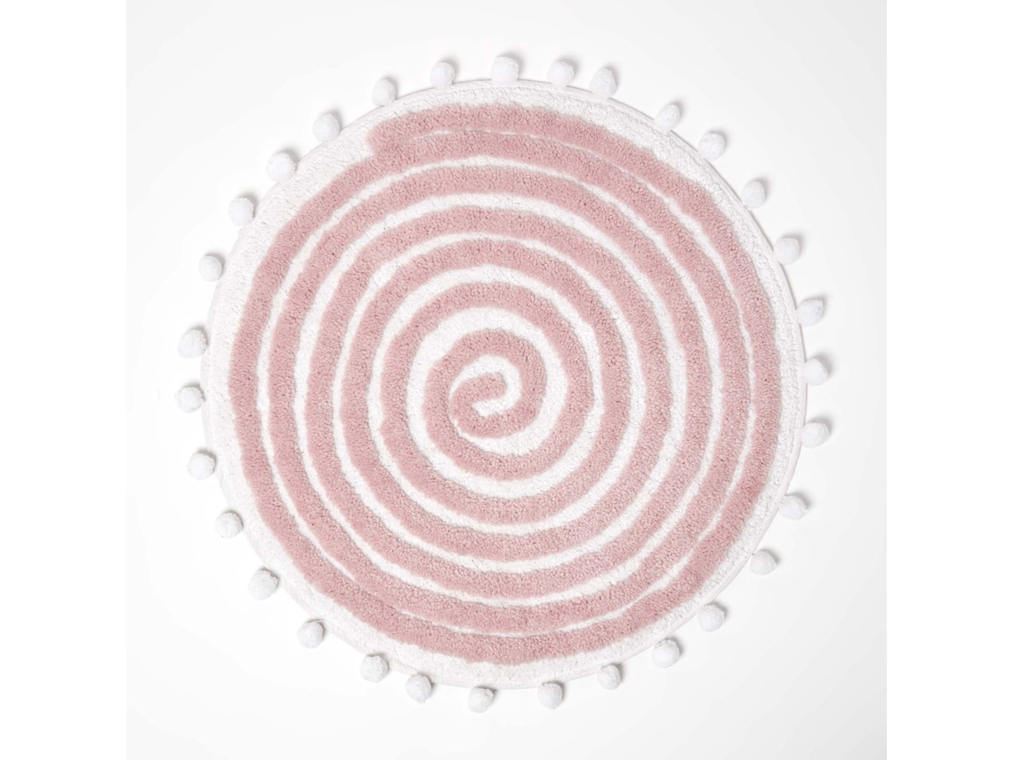 Homescapes Spiral Blush Pink Cotton Bath Mat With Pom Pom Edges