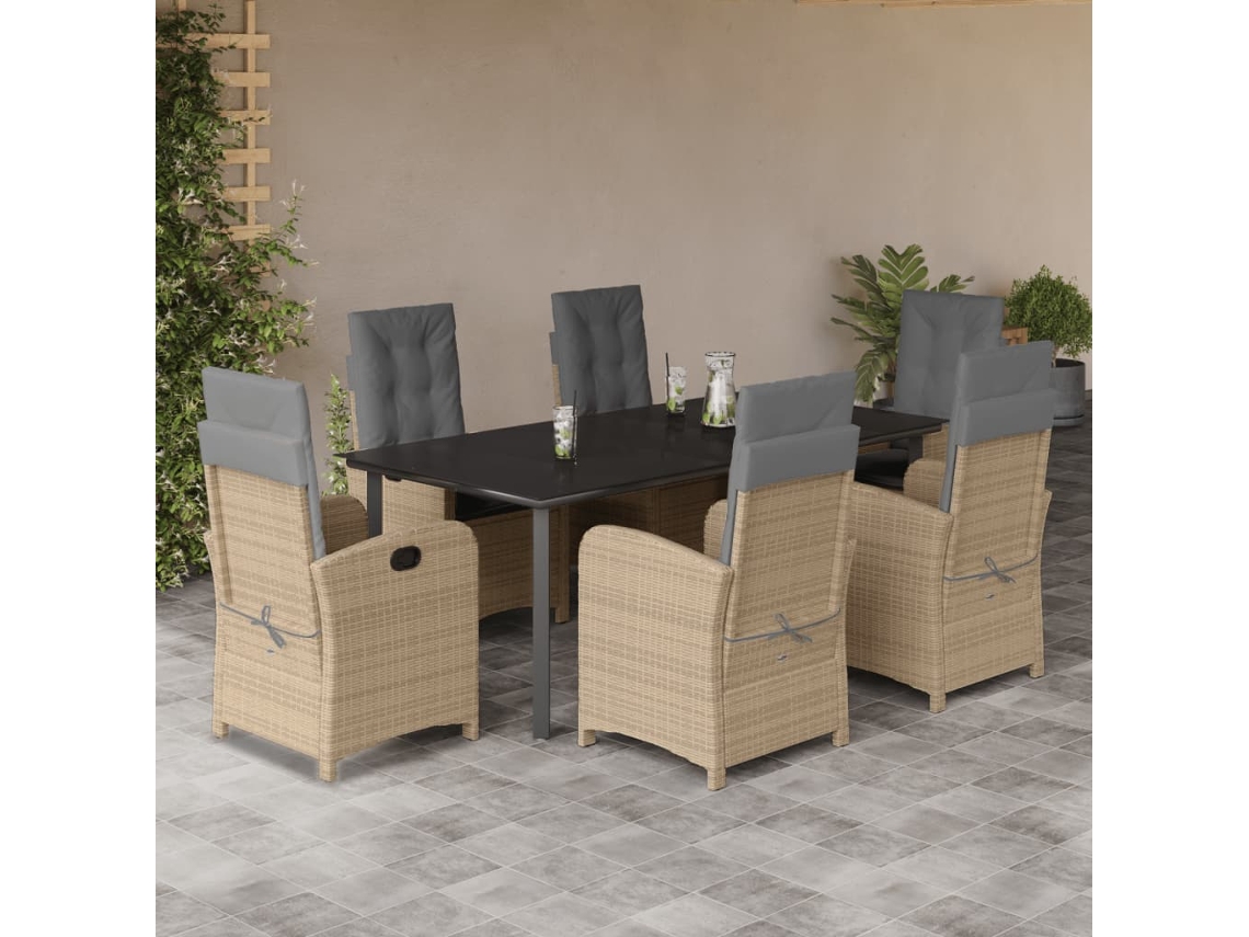 Conjunto de comedor de jardín de 7 piezas con cojines en mimbre beige mixto, DKD Home Decor