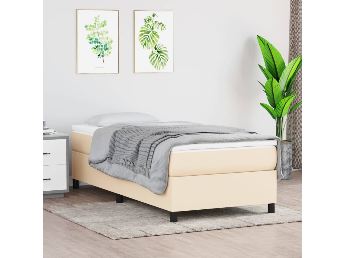 Cama Box Spring Con Colchón Tela Color Crema 80x200 Cm