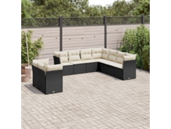 Conjunto de sofás de jardín de 9 piezas DKD Home Decor con cojines de mimbre negros