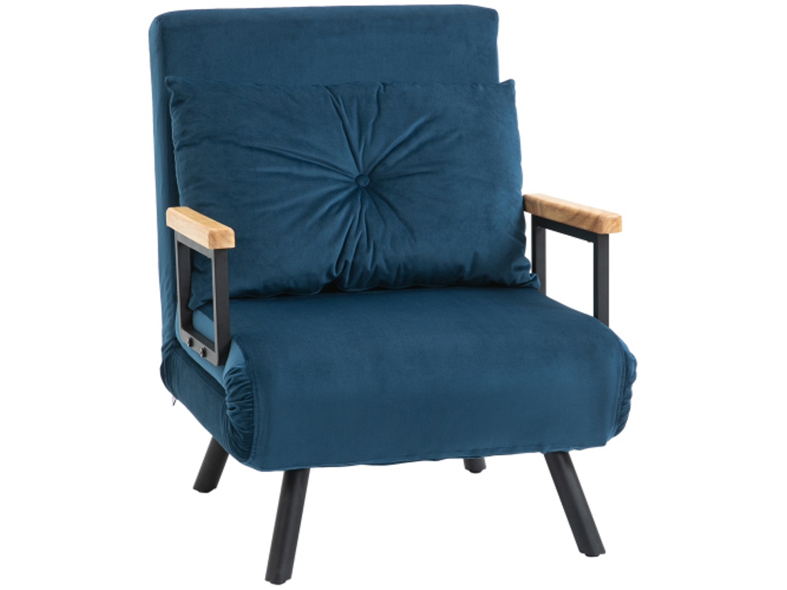 Sofá cama convertible en sillón reclinable para invitados, respaldo de terciopelo, respaldo ajustable, azul, 63 x 73 x 81 cm, BAGOLY