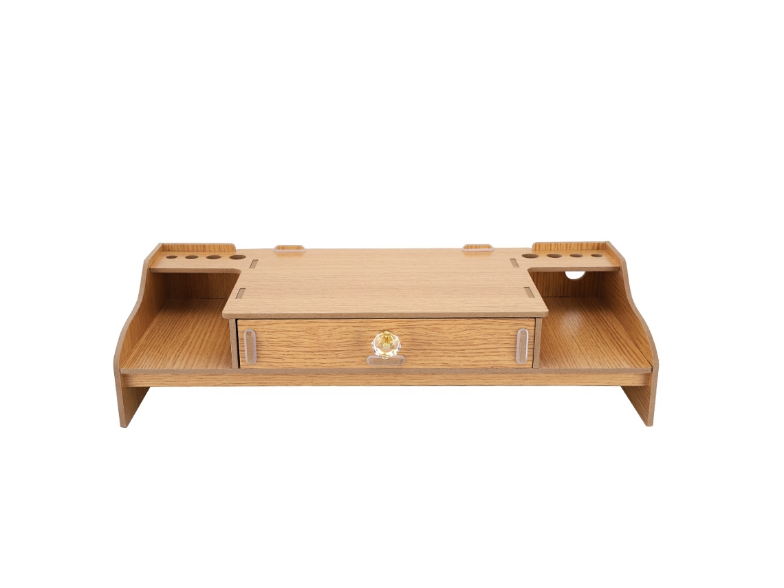 Estantería de oficina de madera (almacenamiento, soporte para monitor y portátil)