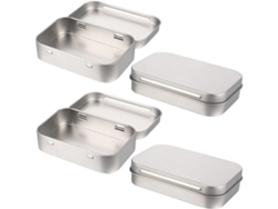 Mini caja de hojalata rectangular con bisagra, ideal para guardar dulces, regalos y pequeños objetos favoritos.