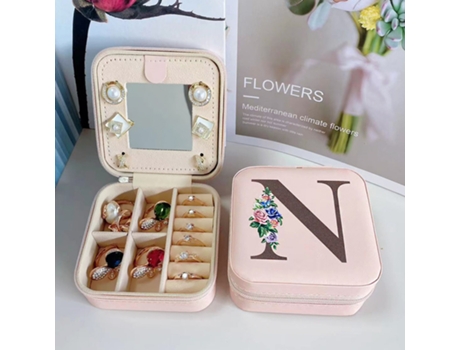 Caja de almacenamiento de joyas con espejo, joyero de madera de doble capa, caja de almacenamiento de pendientes HHZ