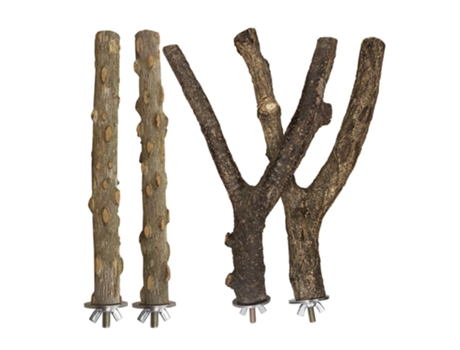 Bird Perch Paquete De 4 Soportes De Madera Natural Toy Longtail ELKUAIE
