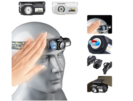 Linterna frontal LED recargable, 9 modos de iluminación, sensor de movimiento, linterna frontal LED intermitente RGB/SOS para acampar al aire libre...