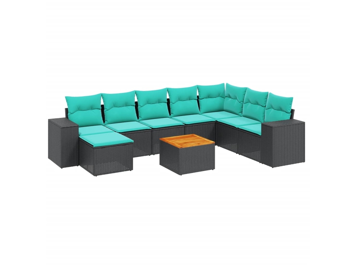 Conjunto de sofá de jardín de 5 piezas con cojines, ratán negro. EXCLUSIVO DE MAISON.