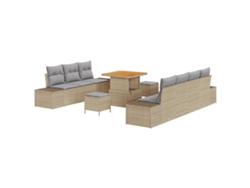 Conjunto 10 De Sofá De Jardín Con Cojines Vidaxl Beige Poliratán Acacia