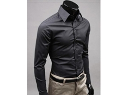 2026-camisas Para Hombre De Lujo Slim Fit Manga Larga Cuello Casual Formal Algodón Mezclado L Negro