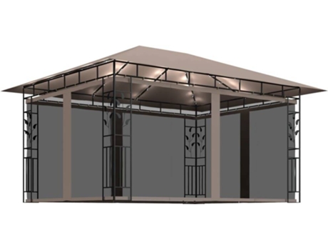 vidaXL Cenador con mosquitera y tira luz LED taupé 4x3x2,73m 180 g/m²