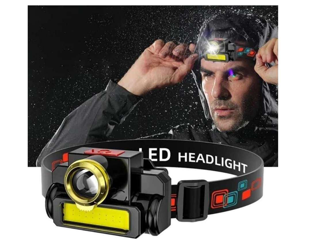 Linterna Frontal 30000lm Led Zoom Ipx8 Adultos Senderismo/pesca Negro
