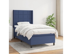 Cama Individual | Cama Box Spring Con Colchón Tela Azul 80x200 Cm