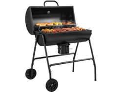 Barbacoa De Carbón Metálica Con Tapa, Termómetro, Ruedas Y Carrito, 95 X 71,5 X 102 Cm, Color Negro.