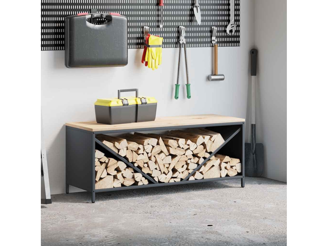 Leñero Con Tablero De Madera Antracita 100,5x35,5x40 Cm