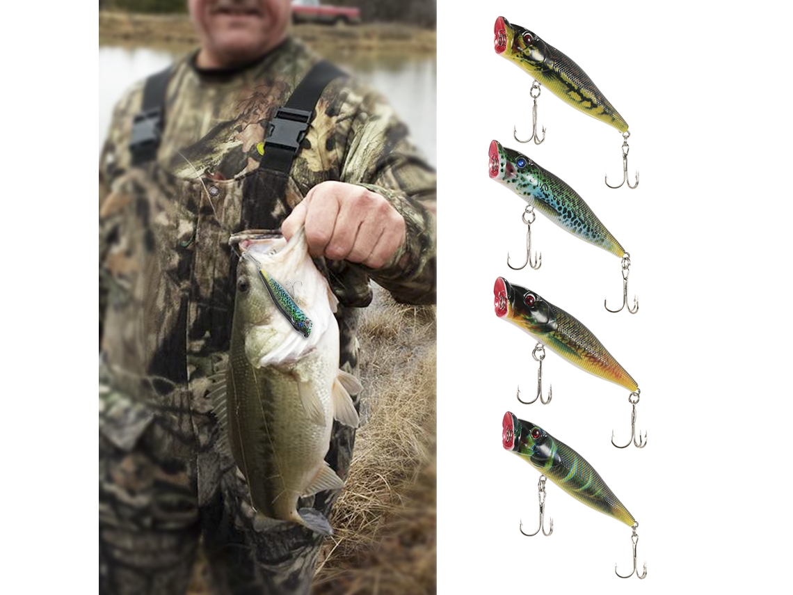 2026rebe-lixada 4pcs Lures De Pesca Popper Flotante 12g 95mm Bait Artificial Duro Con Anzuelos 6 Wobbler