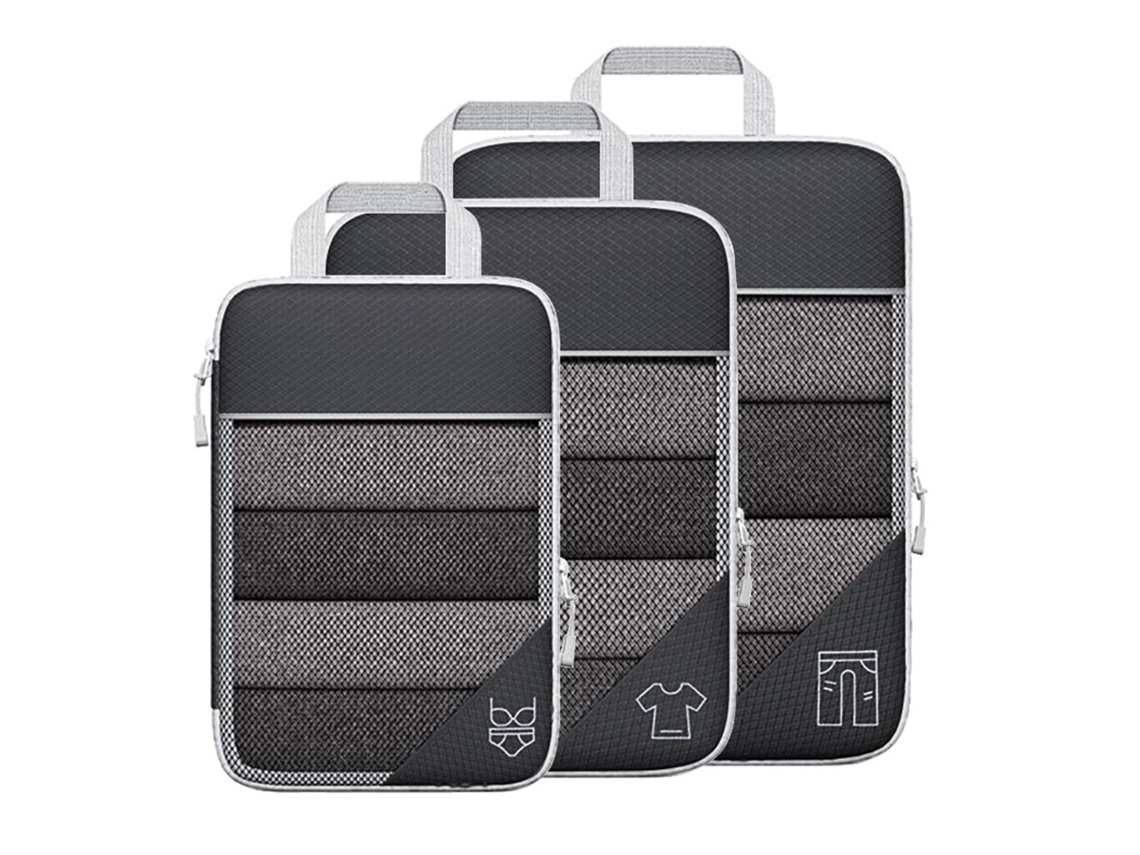 Kit De 3 Cubos De Compresión Para Viajes Con Malla Visible Y Bolsa Organizadora Impermeable.