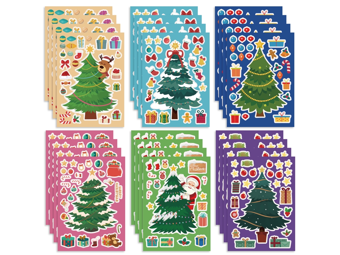 24 pegatinas navideñas para decorar árboles de Navidad, con Papá Noel y diseños de Elmore MDUG.