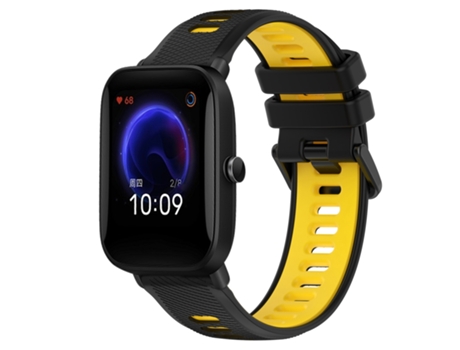 Correa de reloj inteligente para Amazfit Pop 20 mm Correa de reloj deportivo de silicona bicolor (negro + amarillo)