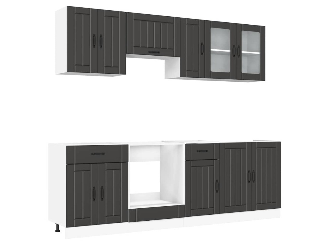 Conjunto 8 Mueble de cocina Kalmar negra VIDAXL madera contrachapada