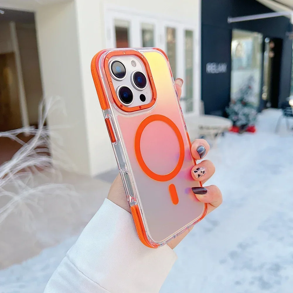 (iphone 13 Pro Max, Naranja) Funda Magnética Para Iphone, Compatible Con Carga Inalámbrica Magsafe, Diseño En Color Degradado.