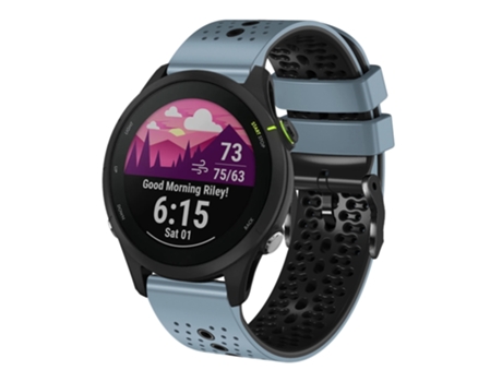 Correa de reloj inteligente de silicona bicolor perforada de 22 mm para Garmin Forerunner255 (azul + negro)