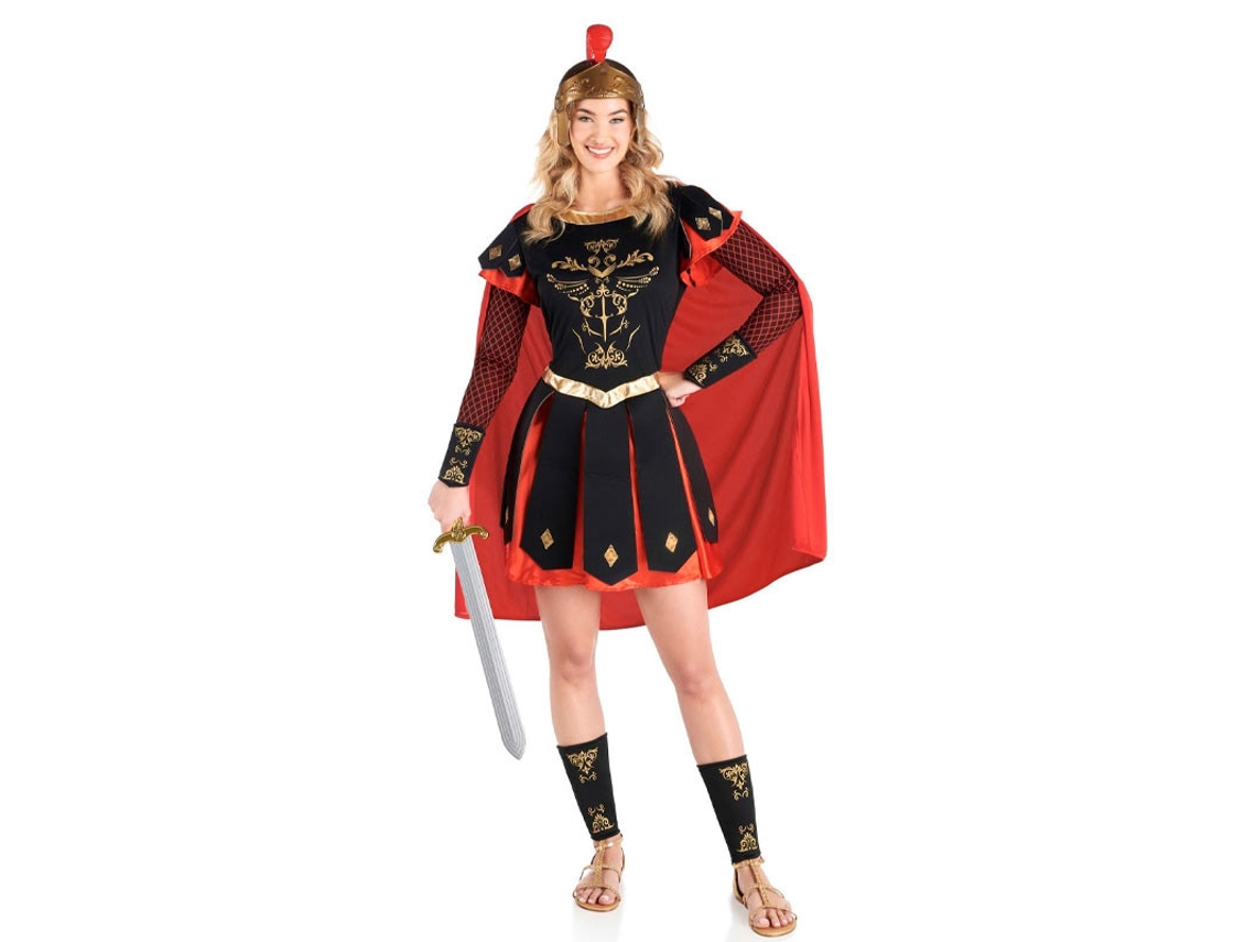 Disfraz de Centurión Romana rojo y dorado para mujer