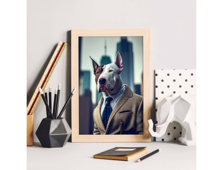 NACNIC Lámina Bull Terrier Optimista En Estilo Fotografía A Todo Color Divertidas Ilustraciones Realistas De Animales Con Ropa Humana