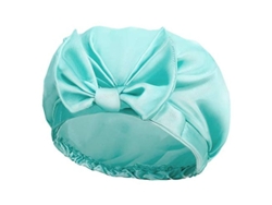 Gorro De Ducha Reutilizable De Doble Capa De Satén De Seda Con Lazo Para Mujer, Belleza, Baño, Spa Capilar, Color Turquesa.