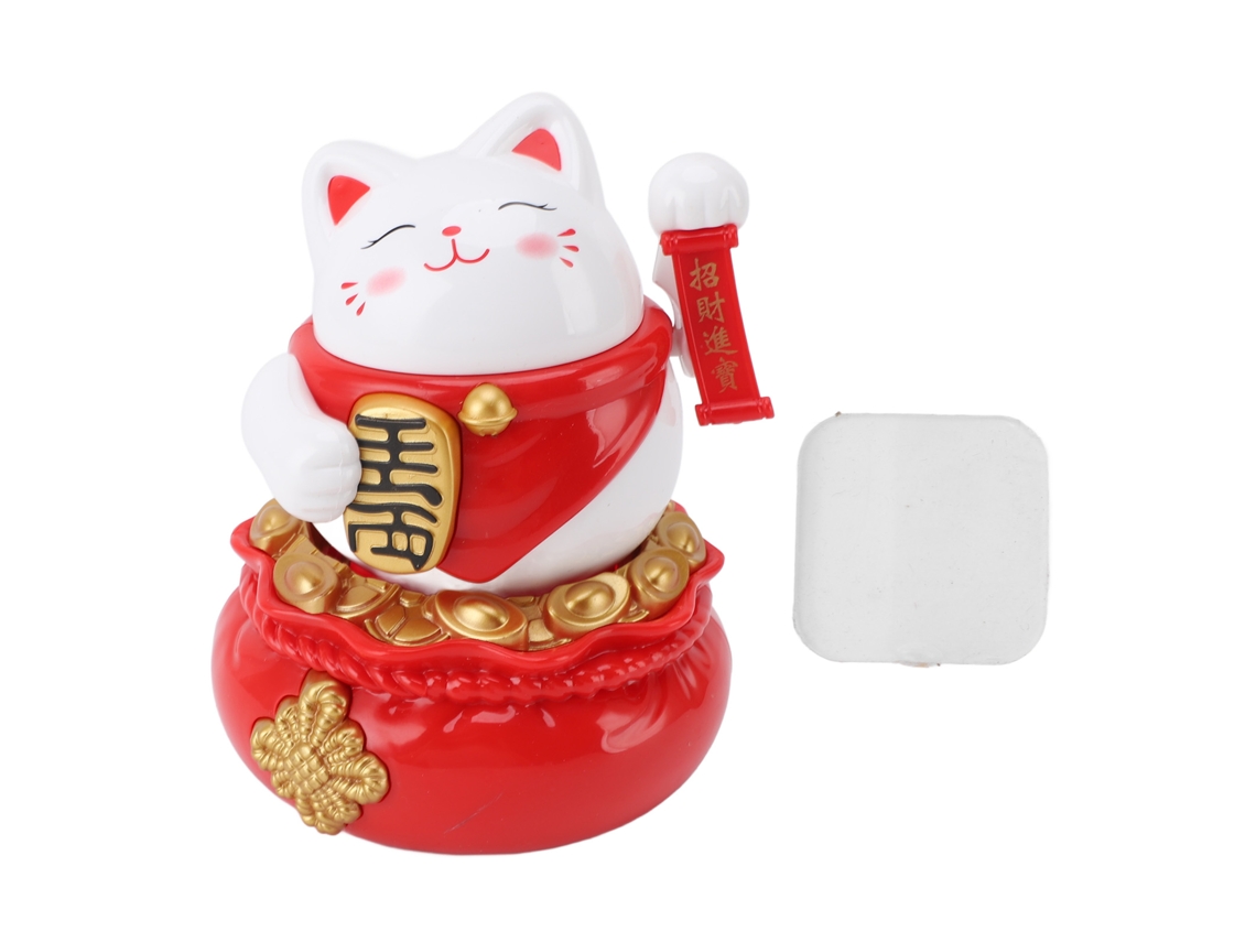 Gato solar Lucky Baok con brazo móvil para decoración del hogar, coche, restaurante o cafetería - Blanco