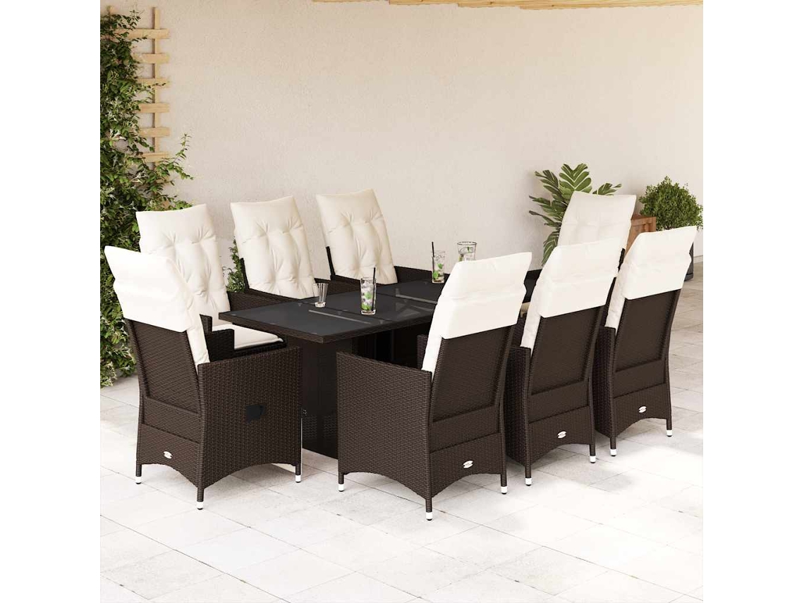 Juego de comedor de jardín de 9 piezas con cojines de mimbre marrón de DKD Home Decor