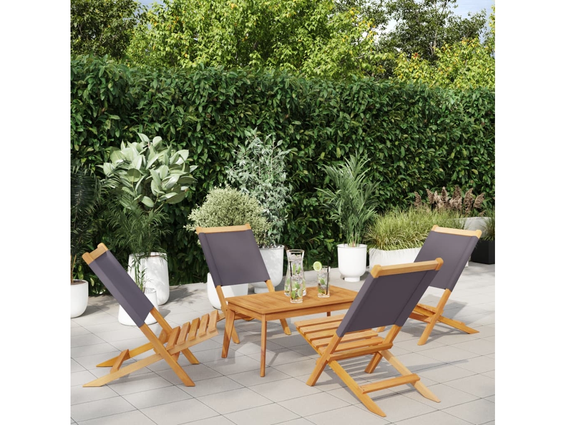 Sillas de jardín plegables DKD Home Decor de 4 piezas, antracita, tela/madera maciza