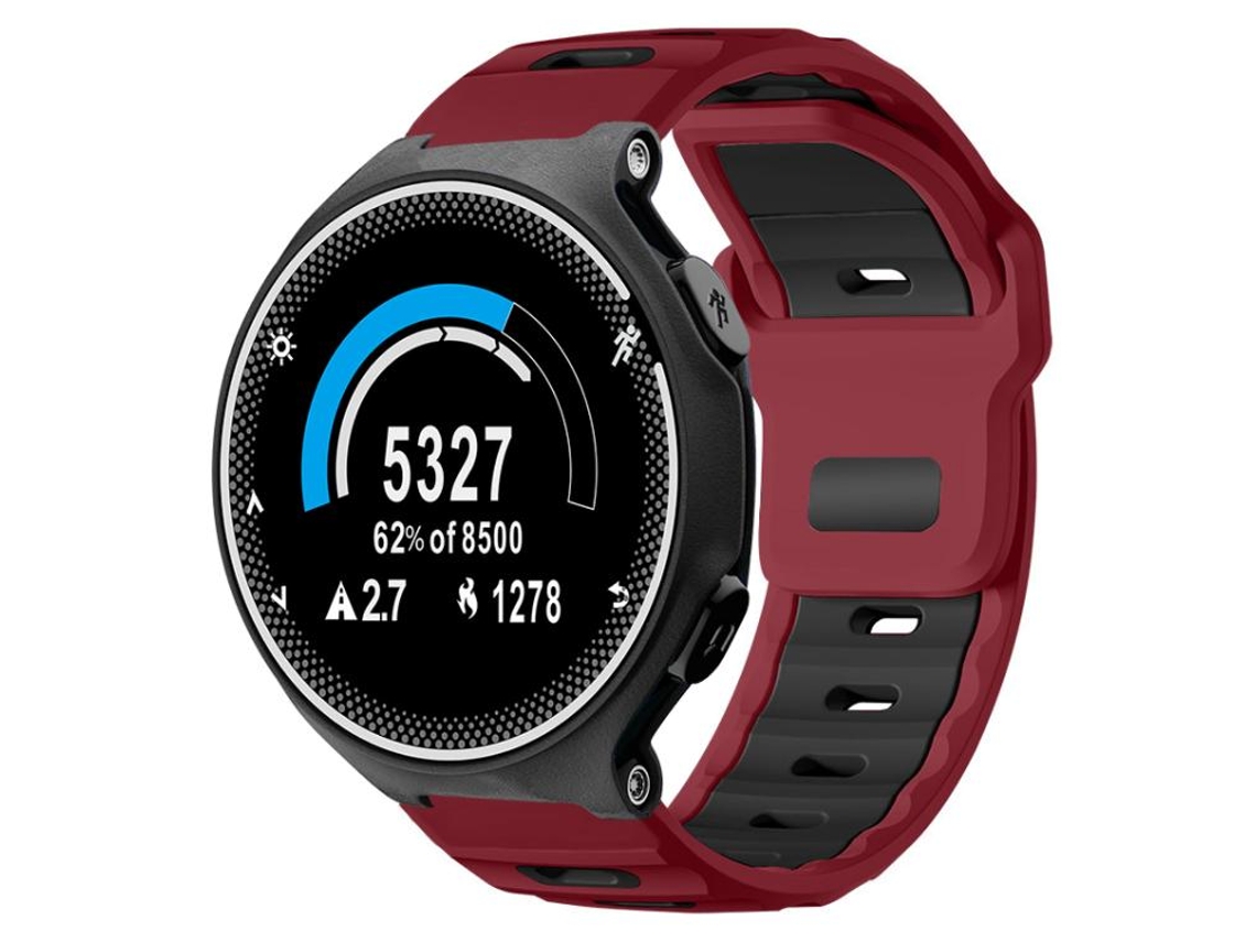 Bracelete Para Garmin Forerunner 220 / 735 / 735xt / 230 / 235 - Silicone Bicolor - Encaixe Plano Vermelho Vinho + Preto