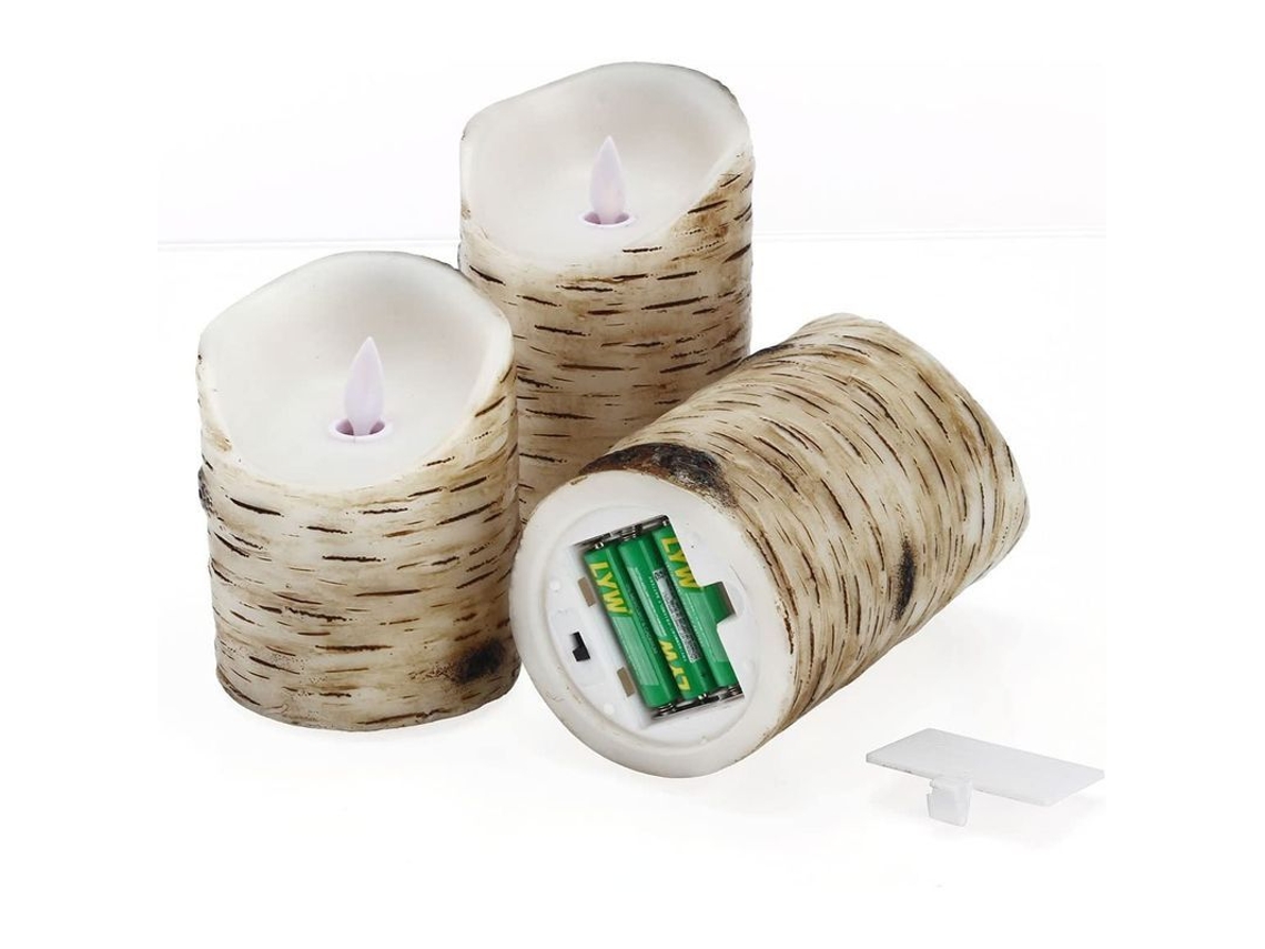 Velas De Pilares De Cera Real Con Corteza De Abedul, Control Remoto, 3 Piezas, 10-15 Cm, Sin Fuego, Para Decoración