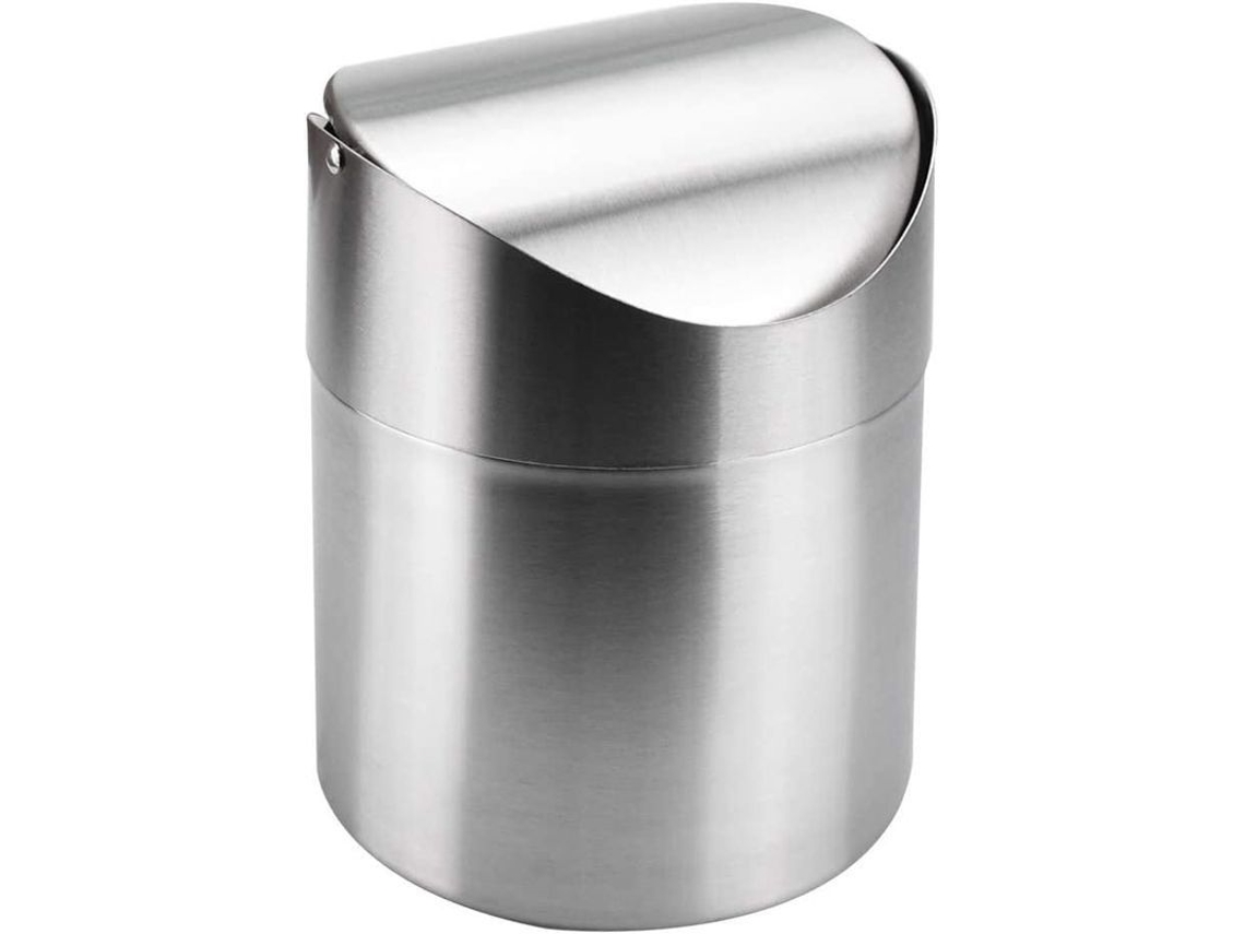 Papelera Pequeña De Acero Inoxidable Con Tapa Para Mesa, Ideal Para El Hogar Y La Oficina.